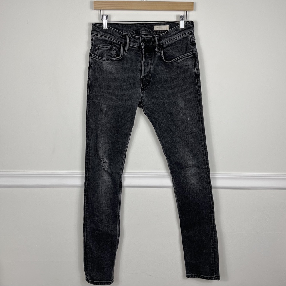 All Saints Black Gray Cigarette Skinny Ripped Distressed Jeans Size 28